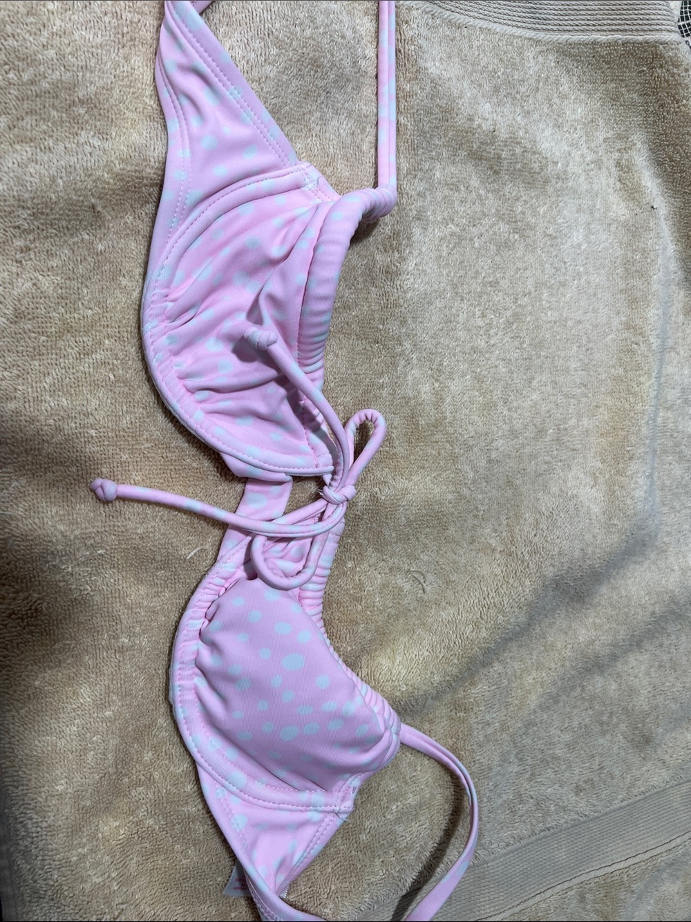 Women’s pink polka dot swim top XS